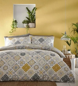 Portfollio Morocco Ochre Yellow Duvet Cover Reversible Bed Set Double Bed Size - Picture 1 of 5