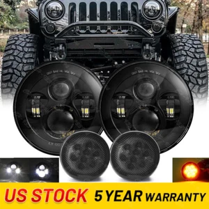 2007-2018 For Jeep Wrangler JK Combo 7'' Round LED Headlights Turn Signal Lights - Picture 1 of 14