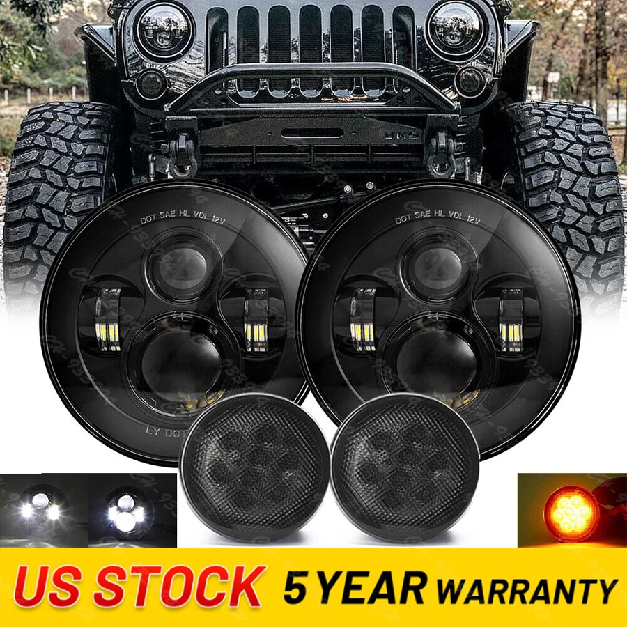 2007-2018 For Jeep Wrangler JK Combo 7'' Round LED Headlights Turn Signal Lights - Image 1 of 4