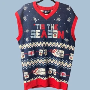 Sweater Mens LMiller Lite Beer Ugly Christmas Sweater Vest Tis The Season - Picture 1 of 11