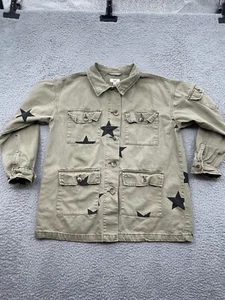 EASEL Los Angeles Utility Jacket Women's Small Beige Button Up Stars Shacket - Picture 1 of 8