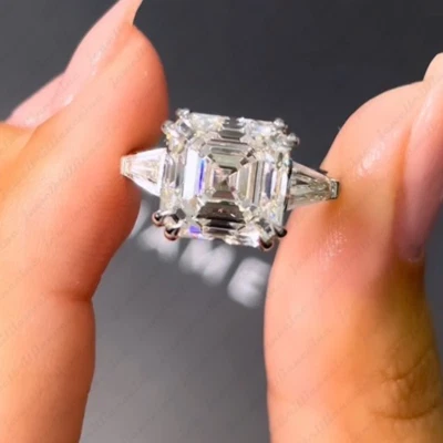 Обручальное кольцо багеты муассанит огранка ашер 5,25 карата покрытие белым золотом 14 карат - Изображение 1 из 4