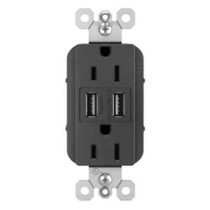 Legrand Radiant 15 Ampere 125 Volt Duplex Steckdose mit 3,1 Ampere USB, schwarz - Bild 1 von 10