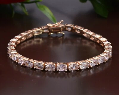 Brazalete de tenis de plata de ley 925 con piedras preciosas de morganita natural ovalada de 13 quilates de 6X4 mm Foto 1 de 4