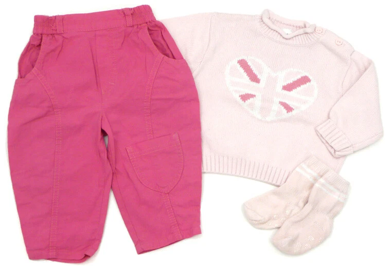 C&A BABYCLUB 3tlg Outfit Hose Strick-Pullover Socken Mädchen - Gr. 74 rosa - Bild 1 von 1