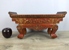 19th Century Antique Chinese Miniature Altar Table Red Lacquer w Carved Motifs