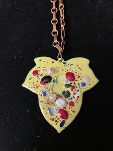 VINTAGE COPPER ENAMELED LEAF NECKLACE - Picture 1 of 4