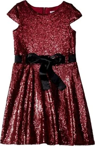 US Angels Girl's Cap Sleeve All Over Sequin Skater Dress, Burgundy,4-5-6-6x. - Picture 1 of 10