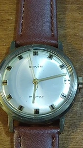 Vintage 1950-60er Jahre Orvin 17J Herrenuhr, läuft gerade gewartet neues Kristall/Leder H - Bild 1 von 14