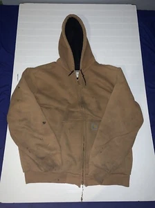 Vintage 90s Carhartt Faded Distressed Hoodie Sweatshirt Brown Workwear Size L - Picture 1 of 21