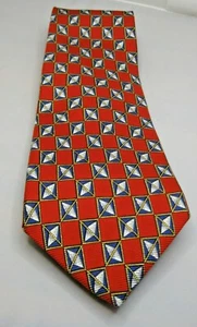 Paul Frederick Mens Neck Tie Red Blue Abstract Print 100% Italian Silk USA Made - Picture 1 of 6