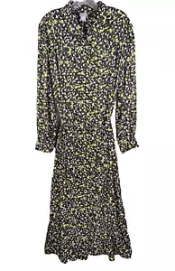 Chico’s 3.5 Maxi Shirt Dress Size XL/18 Olive Green Abstract Dot Office Career - Picture 1 of 18
