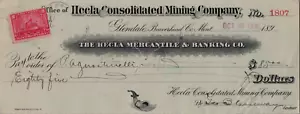 1898 Helca Consolidated Mining Co. Check with Revenue Stamp - Picture 1 of 2