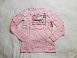 New girl's L (14) Vineyard Vines Valentine's whale longsleeve pocket tee t-shirt - Picture 1 of 5