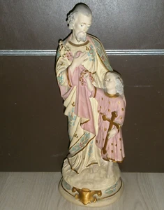 ANCIENNE STATUE RELIGIEUSE/SAINT JOSEPH ET L'ENFANT JESUS/PLATRE/H.46 cm/N°11 - Picture 1 of 10