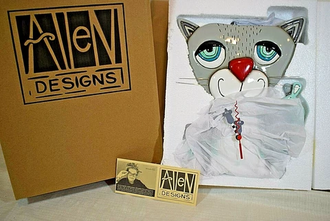 Allen Designs MOUSER  CAT Wall Clock with Pendulum  P1404  NEW  (0422TT32) Cover