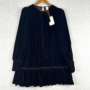 The Vampire's Wife X H&M Dress Women Large Black Velvet Long Sleeve Ruffled NWT - Picture 1 of 14