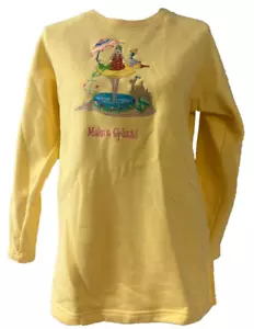 Quacker Factory Women's Make A Splash Embroidered Yellow Sweatshirt size Small - Picture 1 of 6