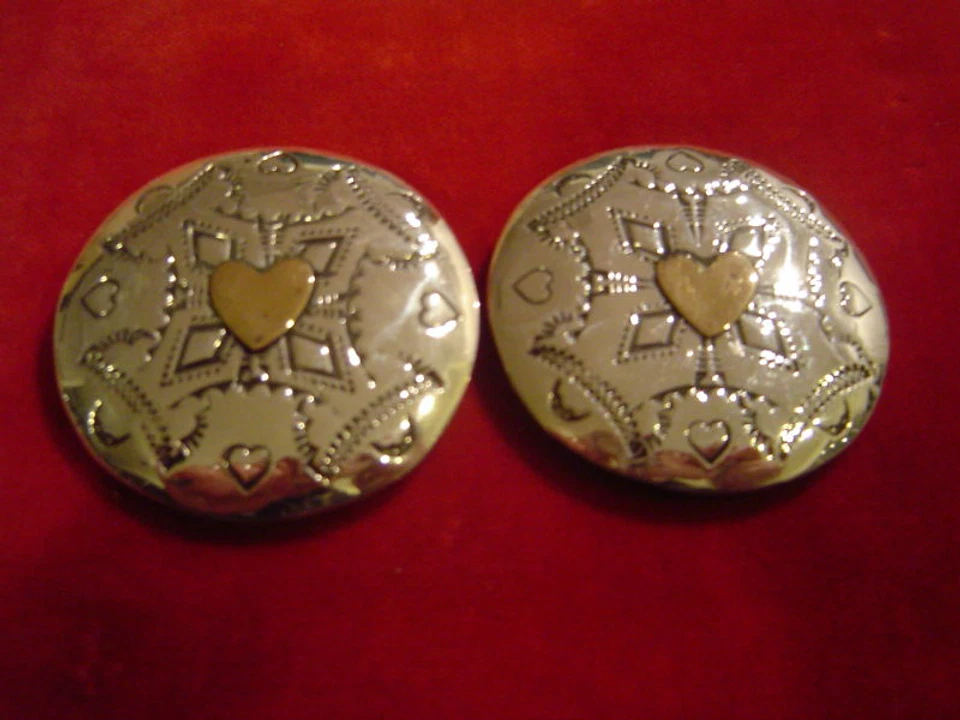 Conchos: Pr. 2" Sterling Hand Tooled w/ sm Brass Heart overlay - Image 1 of 1