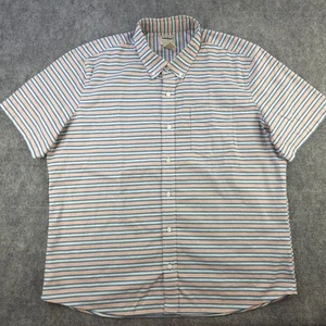 LL Bean Shirt XL Orange Blue Striped Short Sleeve Stretch Button Down Pocket - Picture 1 of 7