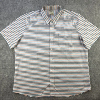 LL Bean Shirt XL Orange Blue Striped Short Sleeve Stretch Button Down Pocket - Image 1 of 4