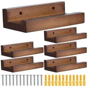 6PCS Wooden Vinyl Record Holder Stand Wall Mount Album Organizer Display Rack - Picture 1 of 11