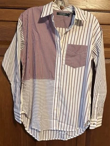 Lauren Ralph Lauren Damen Hemd gestreift Patchwork Baumwolle LS Gr. S weiß burgund - Bild 1 von 6