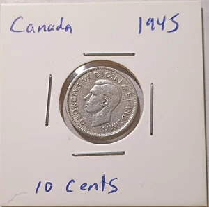 Kanada 1945 10 Cent Groschen Georg VI Silber mit IND:IMP: - Bild 1 von 2