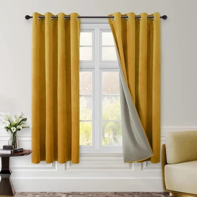 HOMEIDEAS Stone Blue Full Blackout 52W x 63L (Pack of 2), Mustard Yellow  - Image 1 of 4