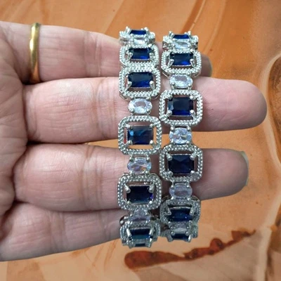 Designer AD CZ Indian Ethnic Wedding Silver Plated Bollywood Bridal 2'8... - Immagine 1 di 4