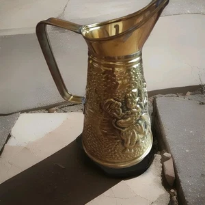 Vintage Hammered Brass Decorative Pitcher Made In England Dancing Scene 9 Inches - Picture 1 of 8