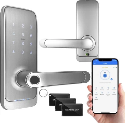 EURA ELH-01H4 Serratura Smart per Porta con Maniglia, Serratura a Codice, 13,56 MHz Lettura Prossimità - Immagine 1 di 4