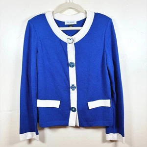 St. John Collection Santana Knit Cardigan Jacket Sz 12 Enamel Buttons Old Money - Picture 1 of 13