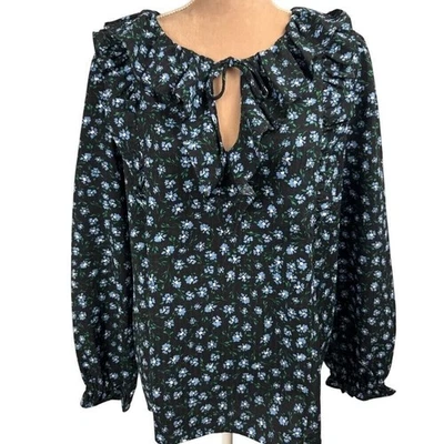 Blusa LOFT Floral Top Mujer XL Volantes Cuello Atado Casa Oficina Elástica Foto 1 de 4