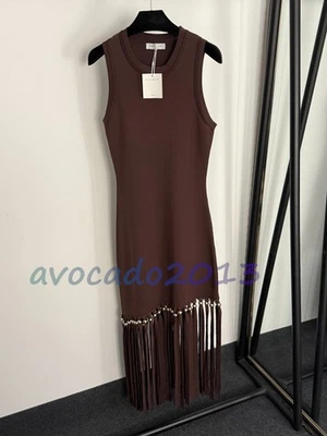 Vestido Sandro Mujer Cuentas Doradas Borla Dobladillo Envuelto Tejido Sin Mangas NUEVO Foto 1 de 4