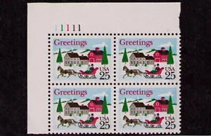 US USA Sc# 2400 MNH FVF PL# BLOCK Christmas Sleigh Ride Snow Pine Tree - Picture 1 of 1
