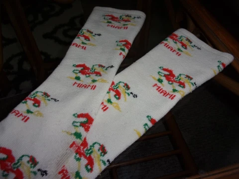 VINTAGE MENS "IBUS" MIAMI HURRICANES TUBE/SPORTS SOCKS/defects but unique/LOOK! Cover