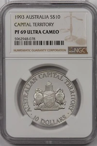 Australia 1993 10 Dollar NGC Proof 69UC Silver Capital Territory NG1448 combine - Picture 1 of 2