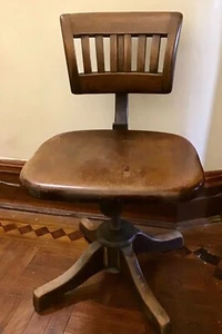 ANTIQUE Johnson Chair Co Adjustable Swivel Bankers/Lawyers Cast Iron Oak Wood - Picture 1 of 3
