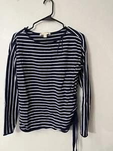 Michael Michael Kors Womens Small Striped Sweater Neck Zip Blue Black White - Picture 1 of 5