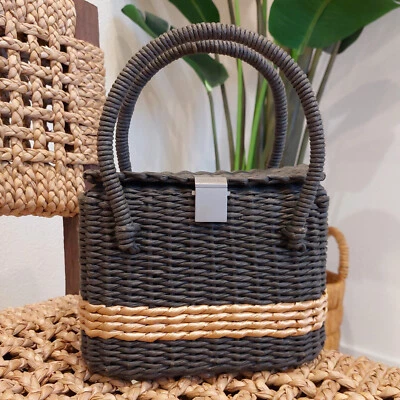 Limited Edition CHANEL Gray Wicker Rattan Raffia Straw Woven Basket Bag Satchel - Image 1 of 4