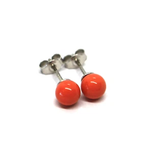 Pendientes Oro Amarillo O Blanco, 18K, A Lobo, Esfera con Pasta Coral Rojo De - Imagen 1 de 8