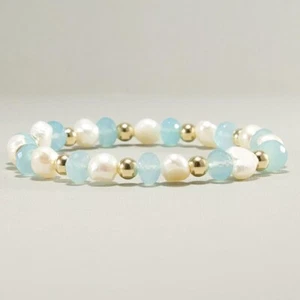 Pearl Bridesmaid Stretch Bracelet Gold Jewelry Summer Accessory Beach Wedding Br - Picture 1 of 9