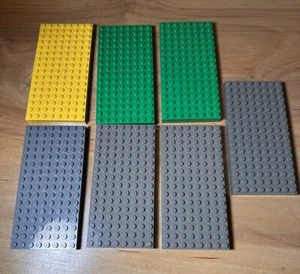 7 Lego Brick Base Plates Thick Green, Yellow, 2 shades of grey 8x16 - Picture 1 of 3