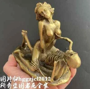 Brass Girl Skull Love Statue Art Beauty Model Figure Artwork Collection Decor - Picture 1 of 5