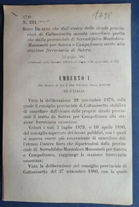 CALTANISETTA,REGIO DECRETO CANCELLA STRADA SERRADIFALCO/MONTEDORO/MUSSOMELI-1798 - Foto 1 di 1