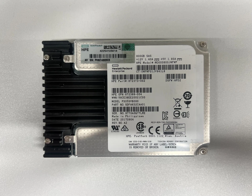 MO000800JWFWP HP TOSHIBA 800GB 12G SAS 2.5" SFF SSD SOLID STATE DRIVE PX05SVB080 - Image 1 of 1