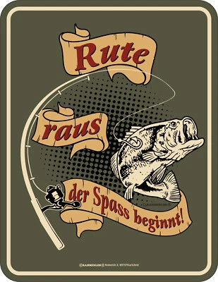 Blechschild Schild Rute raus - der Spass beginnt! Angeln Angler Fisch - Bild 1 von 2