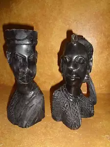 Ghana Figura Uomo Donna Set Busto Bookends Legno Intagliato Legno Folkart Africano - Foto 1 di 1