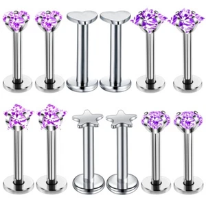 12PCS 316L Stainless Steel Labret Monroe Lip Ring Studs Earrings Piercing 16G US - Picture 1 of 12
